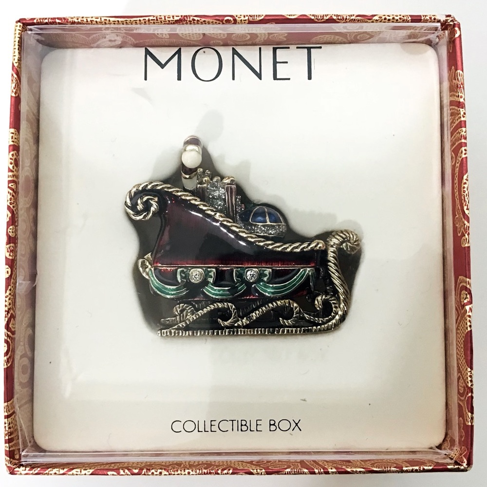 Monet Secret Trinket Box Jewel Christmas Sleigh Candy Can Gifts